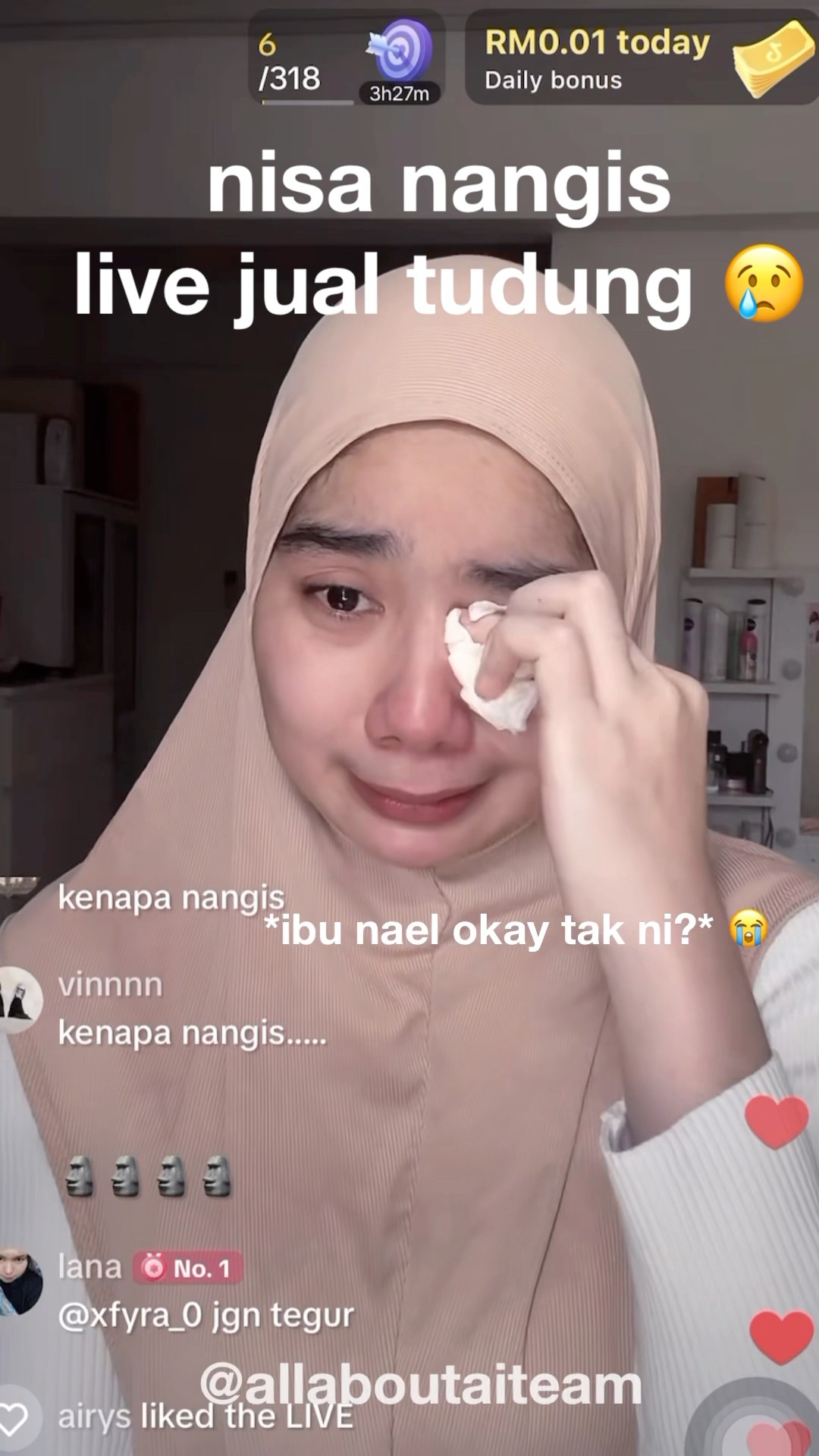 Kesian Nisa Nangis! Rajin Betul Live Hari2 Jual Tudung ? #nisa #aiboyyra #aiteam